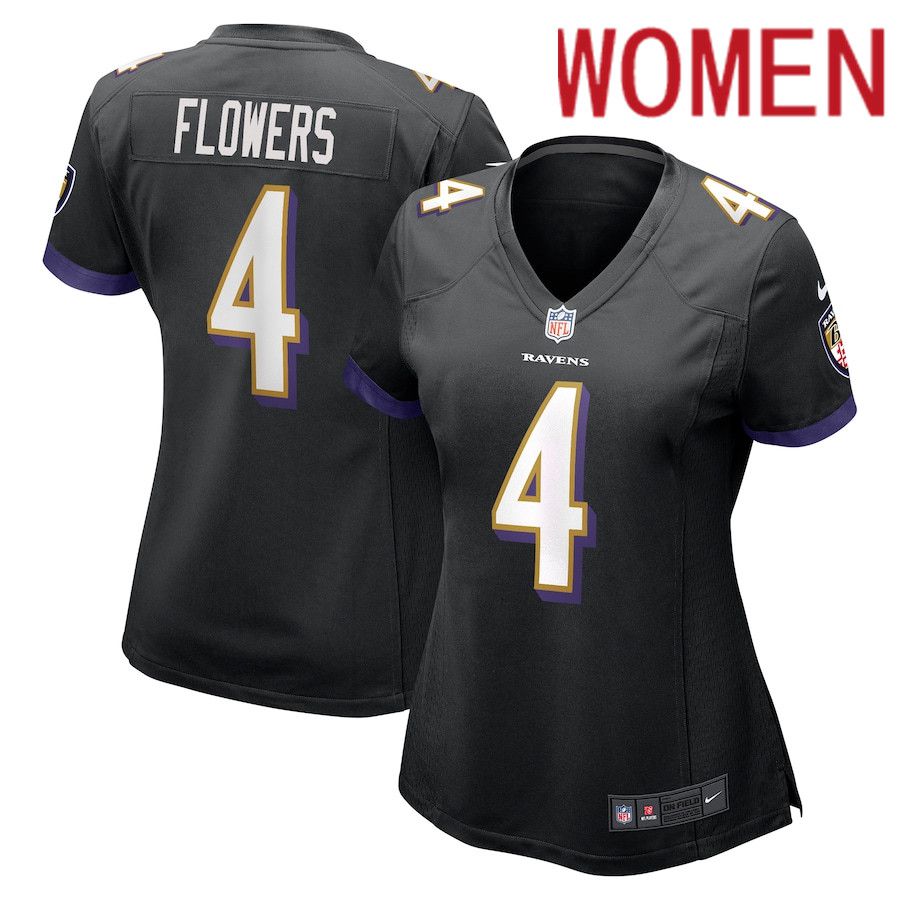 Women Baltimore Ravens #4 Zay Flowers Nike Black Team Game NFL Jersey